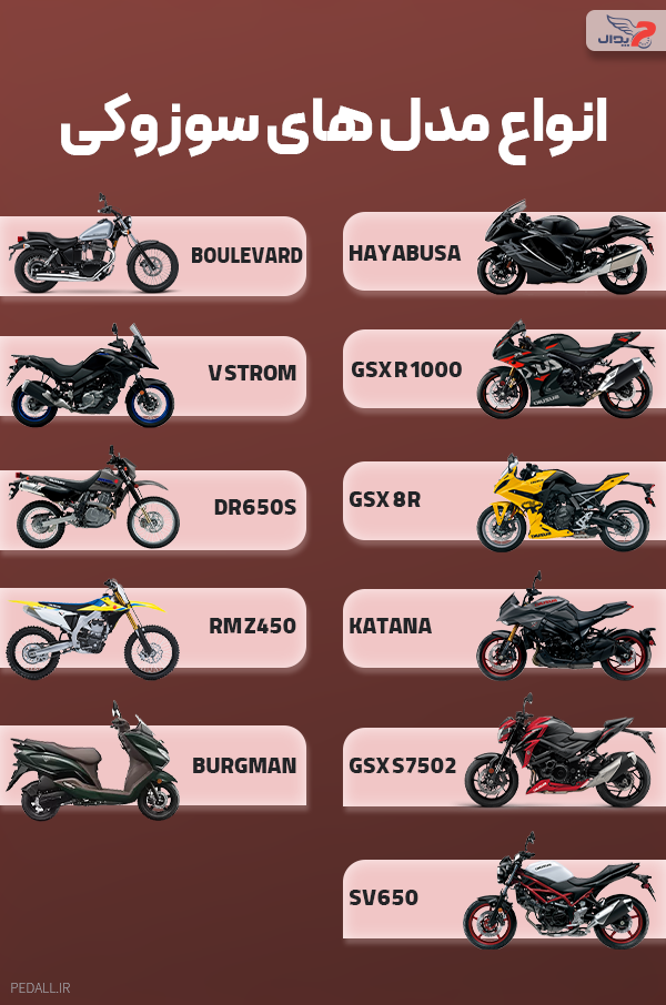 انواع مدل‌های مختلف موتور سیکلت سوزوکی
